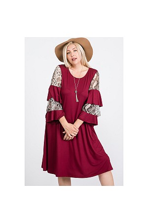 MIXED RUFFLE SLEEVE MIDI DRESS